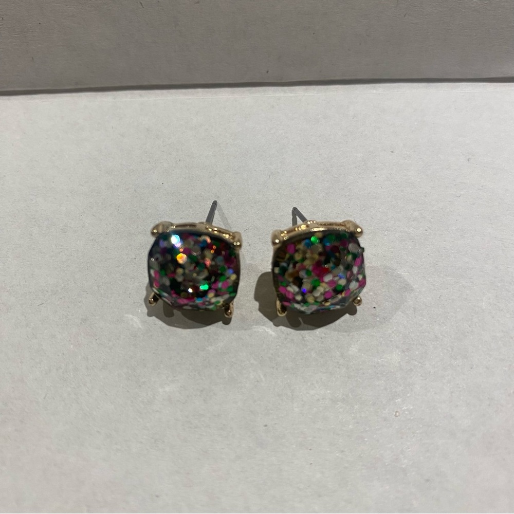 Betsey Johnson Gold Iridescent Cushion-Cut Earrings
